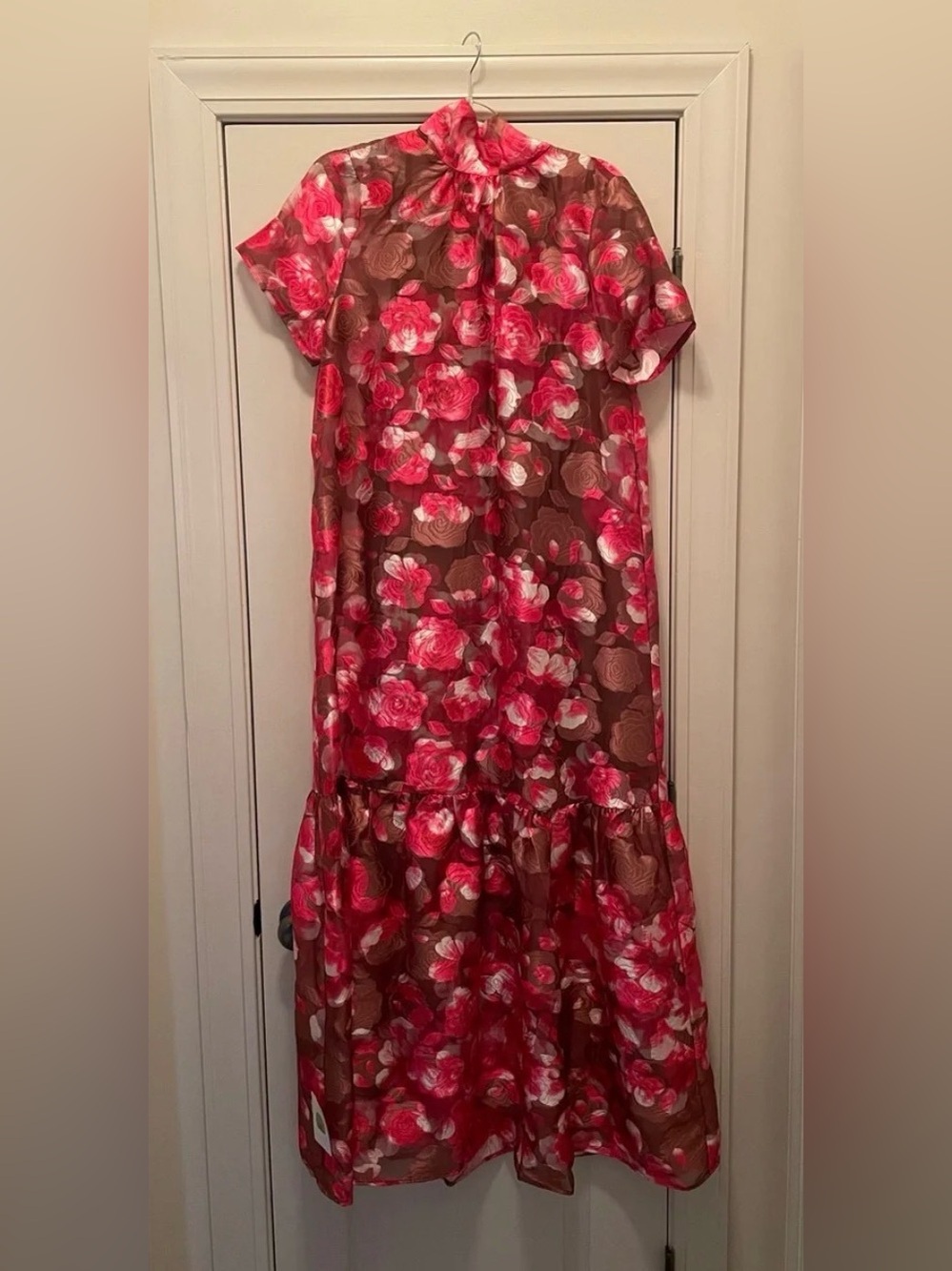 Girls' Floral Pink & Brown Ruffle Hem Dress